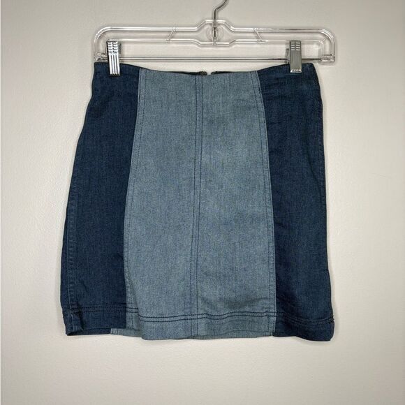 Free People Two Tone Denim Mini Skirt - Picture 3 of 4